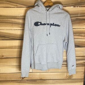 Champion Light Gray Men's pullover Hoodie with quilted embroidered logo medium